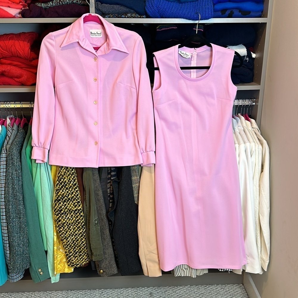 Vintage 70’s Bleeker Street pink long sleeve jacket $ sleeveless dress suit sz 4